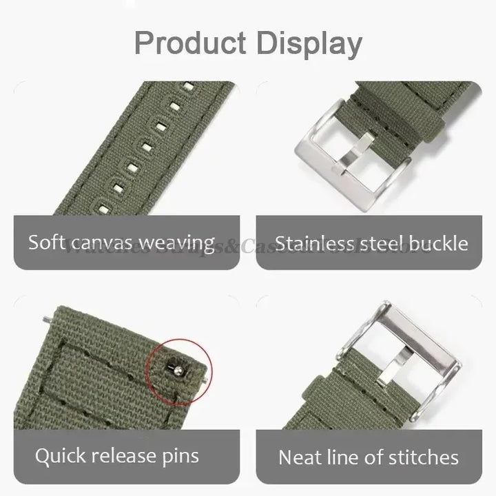Braided Canvas Watch Strap 18–22mm
