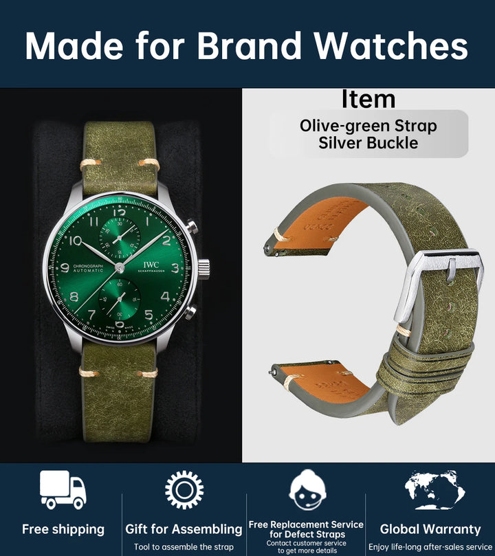 Luxury Quick Release Watchband Accessories For OMEGA Breitling Oris Bracelet Handmade Italian Pueblo Cow Leather Watch Strap