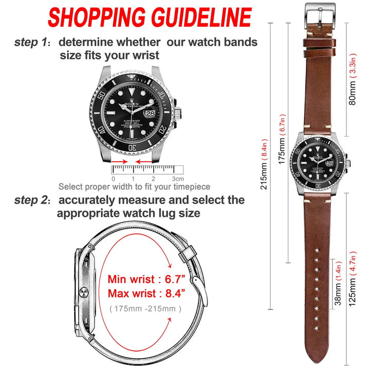 HEMSUT Italian Buttero Leather Watch Strap – 18–22mm Quick Release