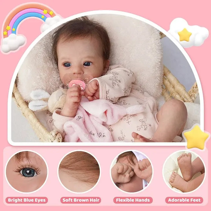 45 cm Felicia Reborn Baby Doll – Realistic Vinyl with Hand‑Rooted Hair & Open Blue Eyes