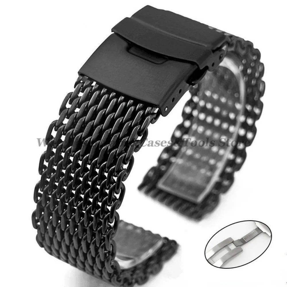 Shark Mesh Steel Watch Strap – 18–24mm for Seiko & Omega, Sport/Diving