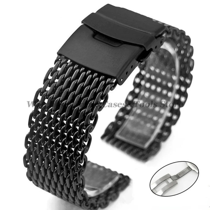 Shark Mesh Steel Watch Strap – 18–24mm for Seiko & Omega, Sport/Diving