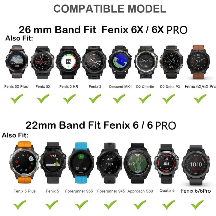Silicone Watch Strap for Garmin Fenix & Epix Series – 20/22/26mm