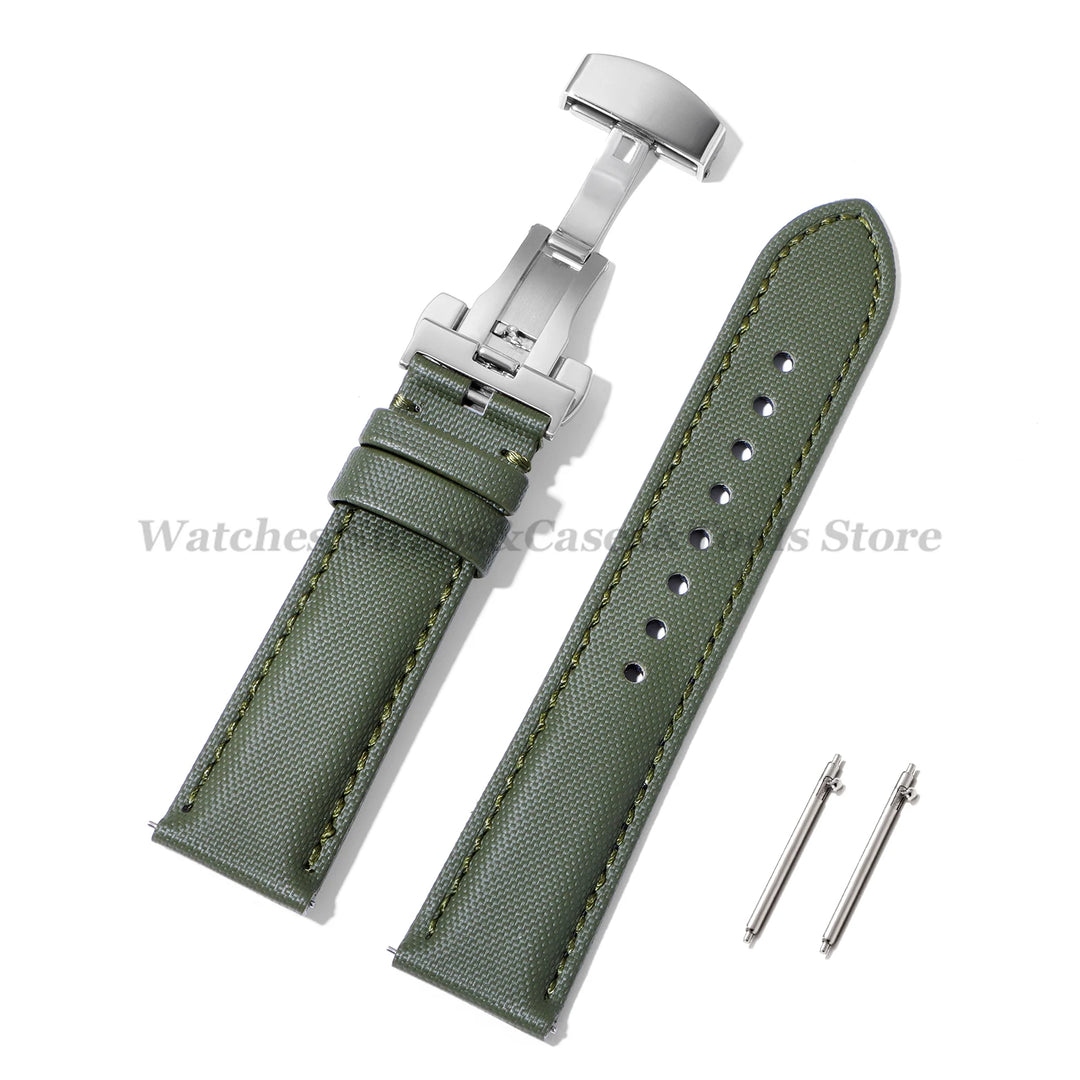 Sailcloth Nylon & Leather Watch Strap – 20/22mm, Omega & Huawei, Green