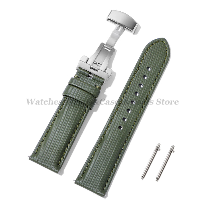 Sailcloth Nylon & Leather Watch Strap – 20/22mm, Omega & Huawei, Green