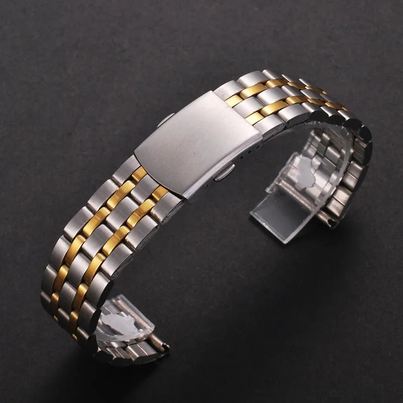 Universal Stainless Steel Watch Strap with Folding Buckle (18–22mm)