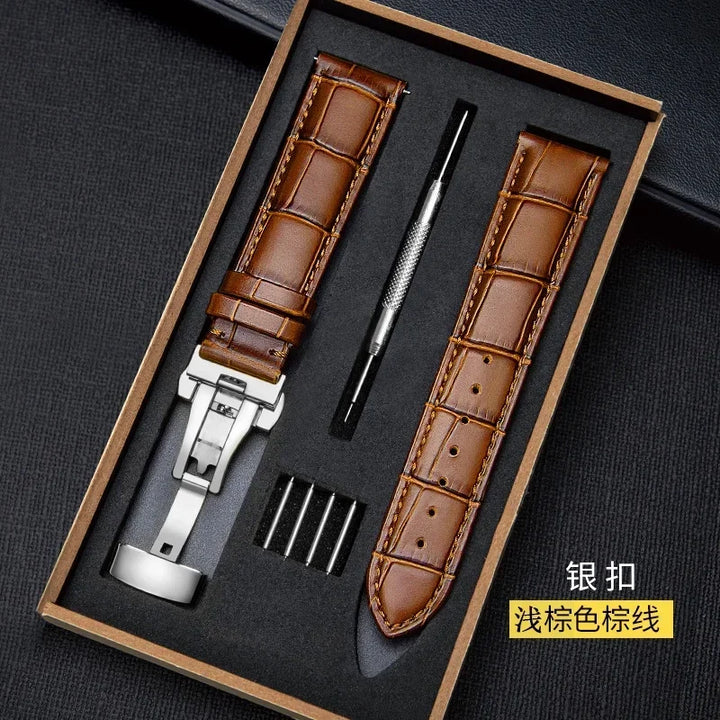 Genuine Leather Watch Strap with Butterfly Clasp (18–22mm)