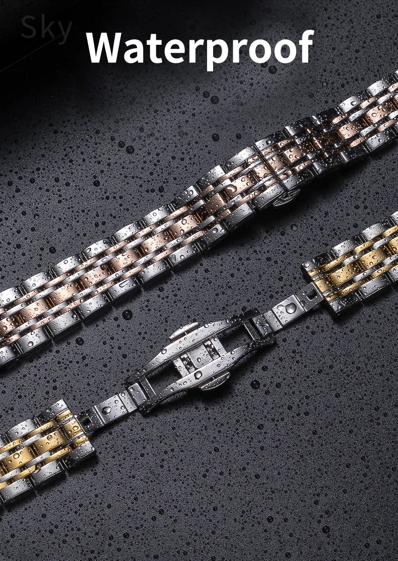 Stainless Steel Watch Strap for Tissot – 14–20mm, Silver & Rose Gold