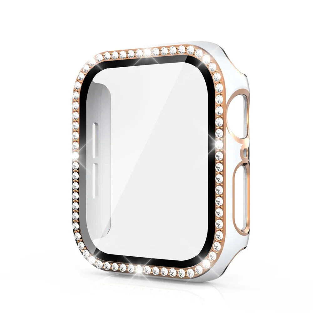 Glass+Cover For Apple Watch Case 45mm 44mm 41mm 40mm 38 42mm Bling Diamond bumper+Screen Protector iwatch series 9 8 7 5 6 4 SE