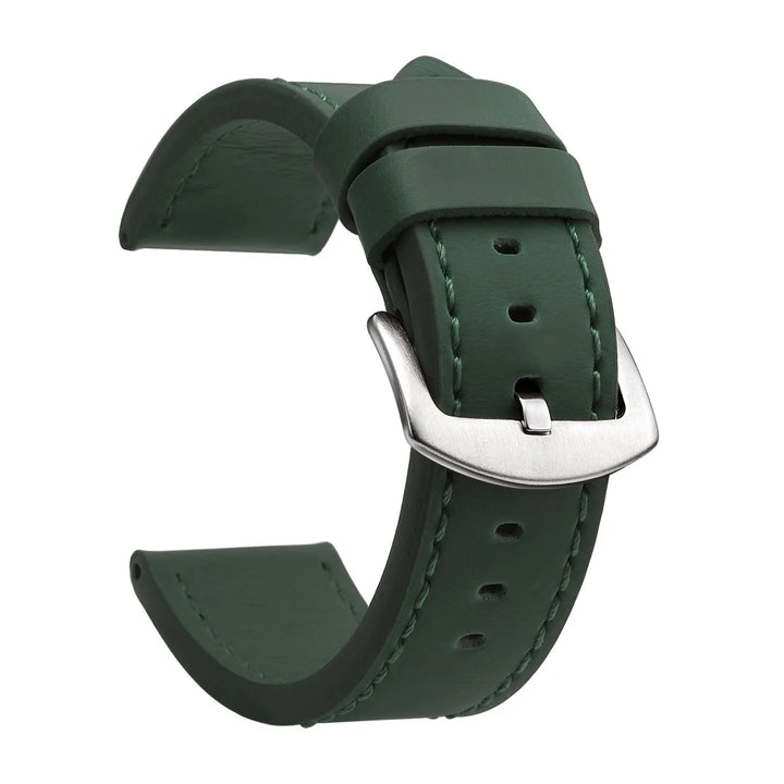 Fashion Vintage Leather Watch Strap – 18–24mm, Stainless Steel Buckle