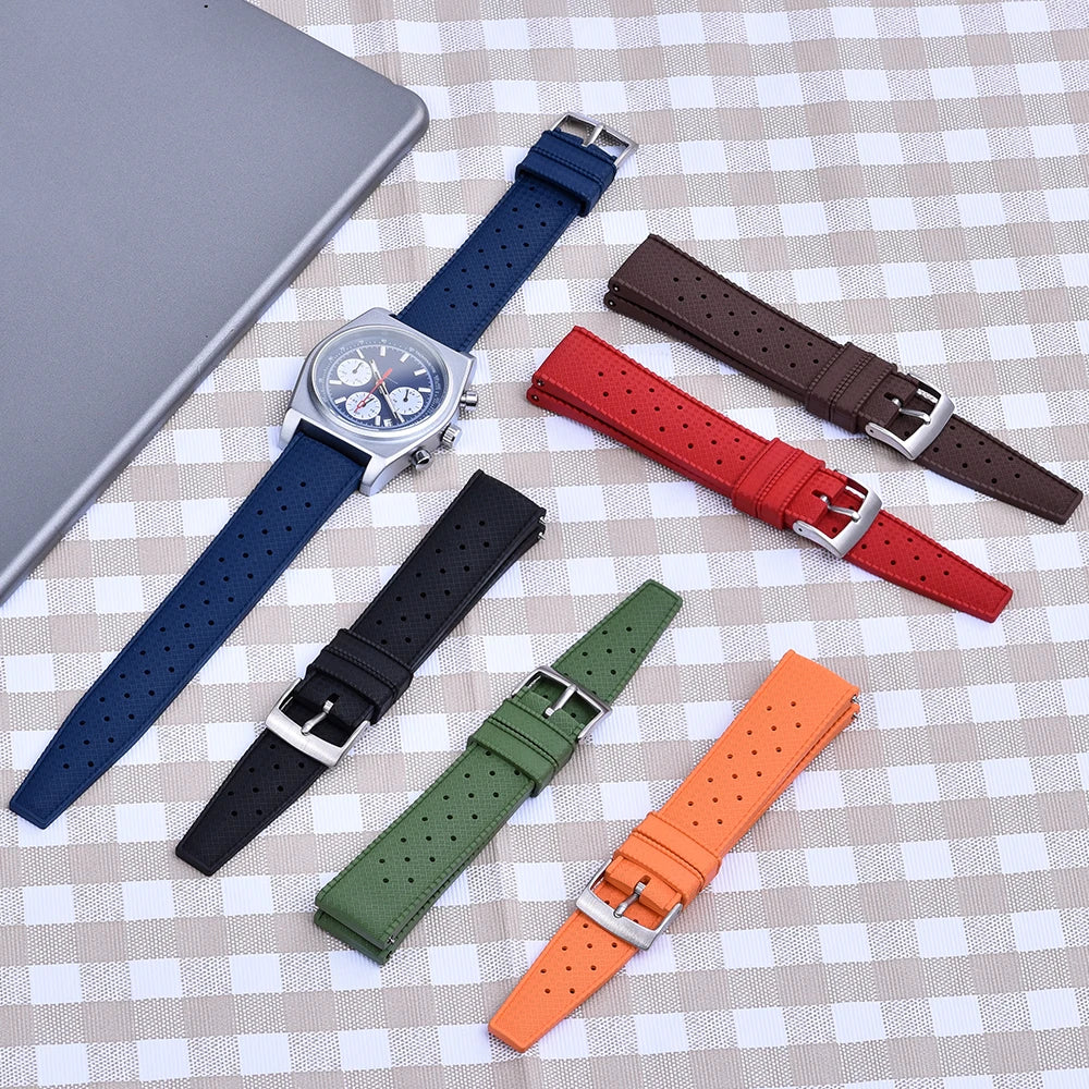 Premium Tropical FKM Rubber Straps 18mm 19mm 20mm 21mm 22mm 23mm 24mm Quick Release Perfect Fit Flat End Universal Watch Strap