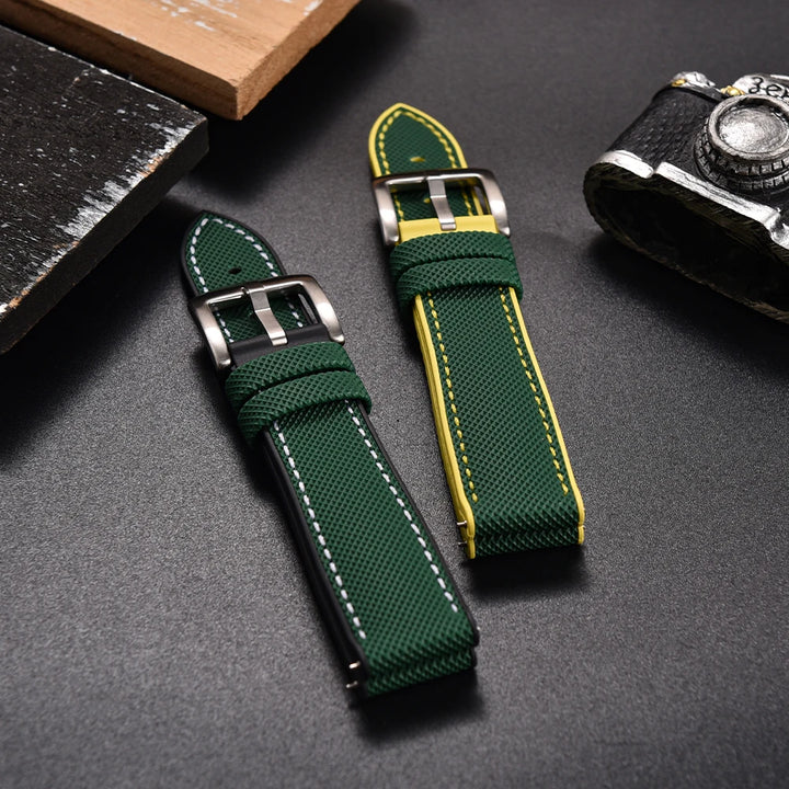 18/20/22/24mm FKM Rubber Watch Strap Quick Release Sailcloth Leather Watch Bands For Omega Seiko Tissot Watch Belt Accessories