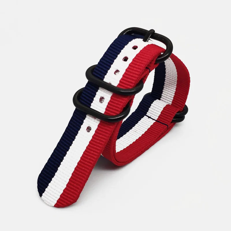 Multicolor Nylon Watch Strap 18–24mm (Black Buckle)