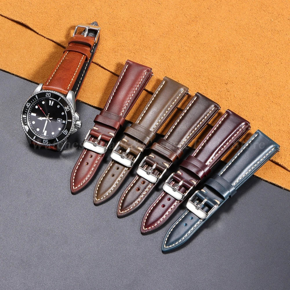 Vintage Oil Wax Leather Watch Strap – Brown Cowhide (18-22mm)