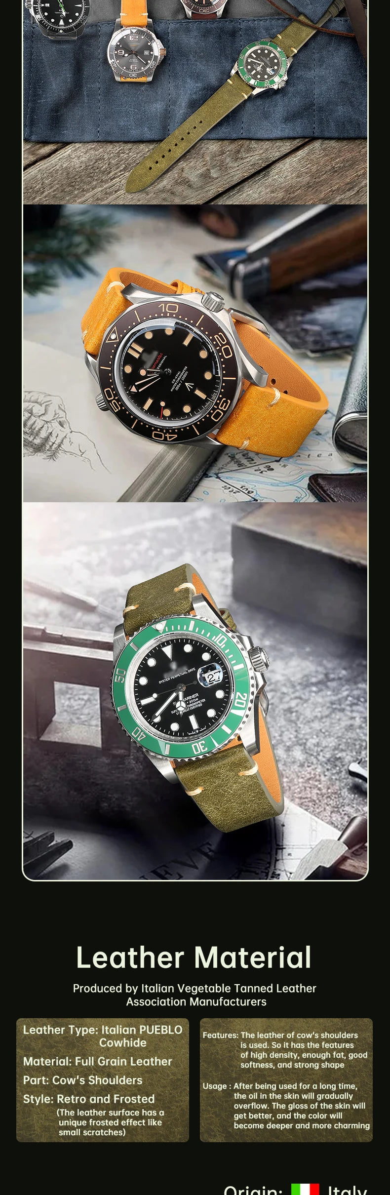 Top Full Grain Leather Watch Strap Quick Release For IWC MIDO SEIKO Watchband Accessories Bracelet Italian Cowhide Watch Band