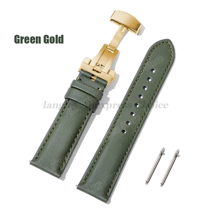 Sailcloth Nylon & Leather Watch Strap – 20/22mm, Omega & Huawei, Green