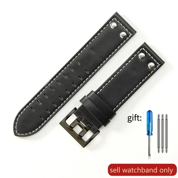 Double Row Hole Leather Watch Strap 20/22mm for Hamilton & Seiko