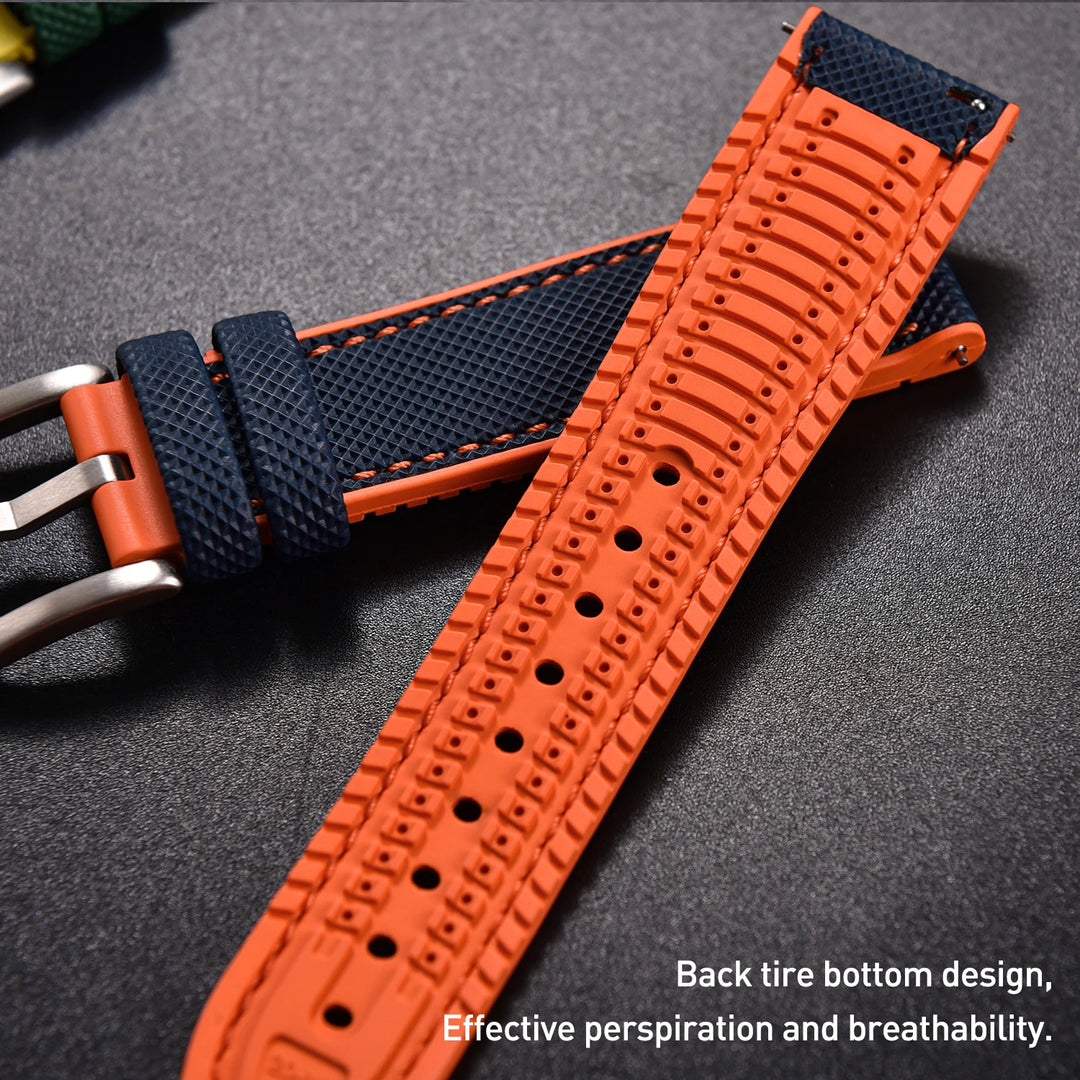 18/20/22/24mm Universal FKM Rubber Strap Waterproof Quick Release Sailcloth Leatehr Watch Band For Longines Seiko Omega IWC Belt