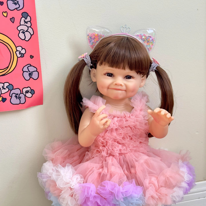 55 cm Raya Silicone Reborn Toddler Doll – Lifelike Soft‑Touch with Pink Dress