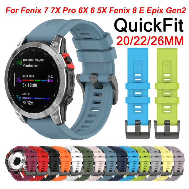 Silicone QuickFit Watch Strap 20/22/26mm for Garmin Fenix & Forerunner Series