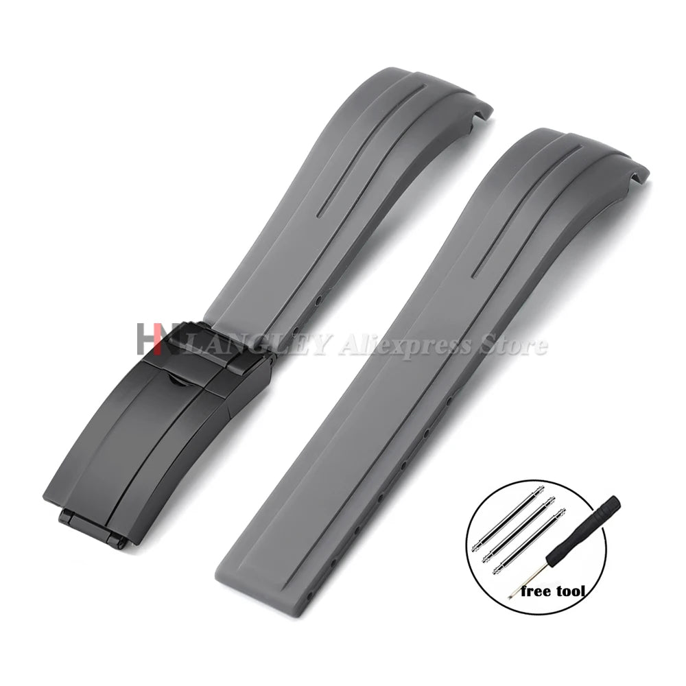 Curved Rubber Watch Strap for Rolex Oysterflex – 20–22mm, Waterproof