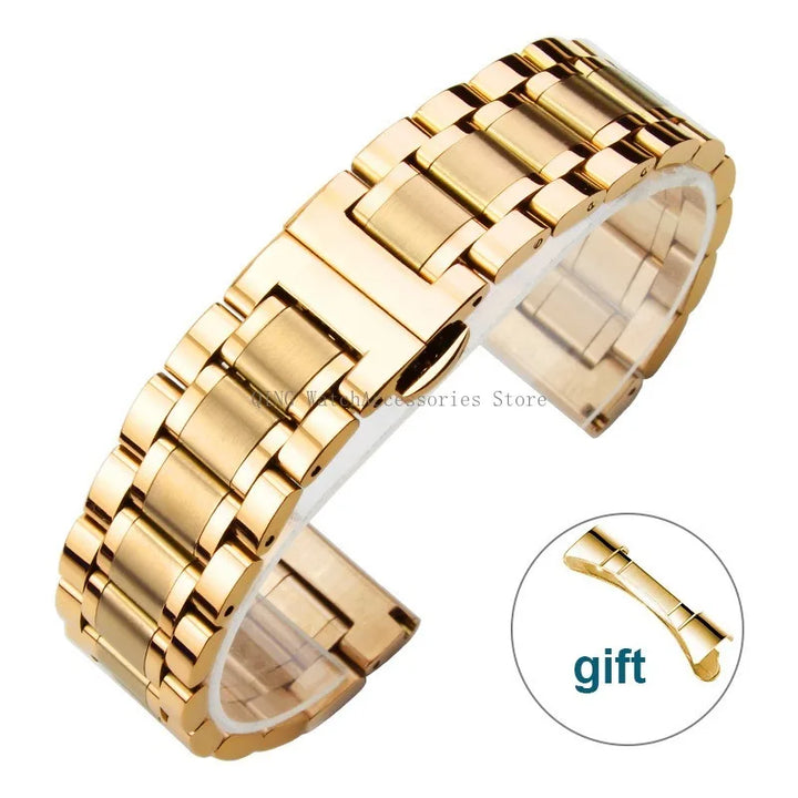 Curved End Solid Stainless Steel Watch Strap – Universal with Butterfly Buckle