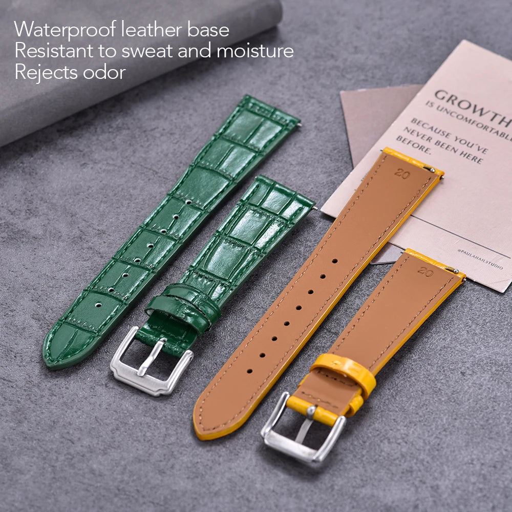 Premium Grade Quick Release Classic Bamboo Leather Watch Strap Men Women Leather Watchbands 16mm 18mm 19mm 20mm 21mm 22mm