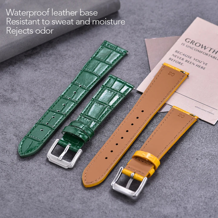 Premium Grade Quick Release Classic Bamboo Leather Watch Strap Men Women Leather Watchbands 16mm 18mm 19mm 20mm 21mm 22mm