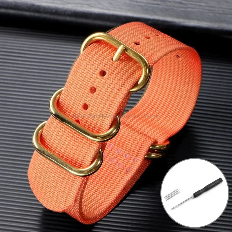 5-Ring Gold Buckle Nylon Watch Band