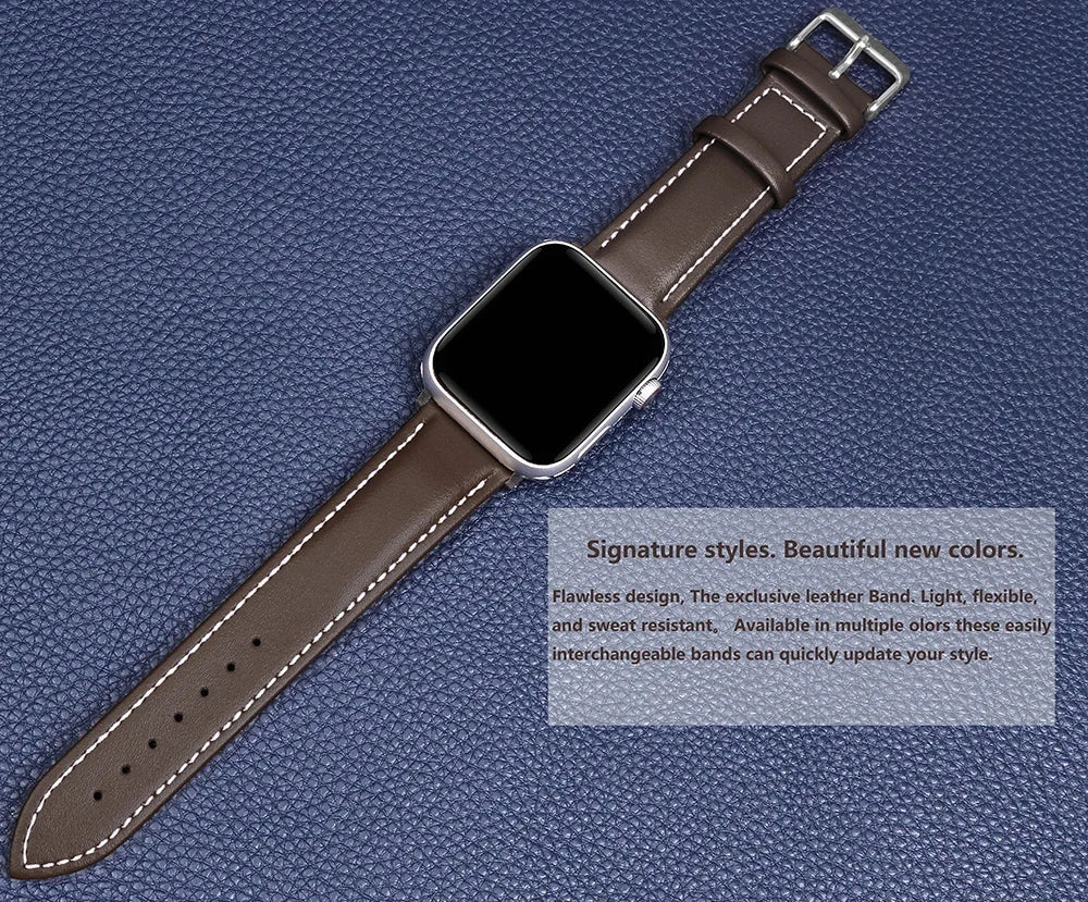 Genuine Leather Apple Watch Band 40–49mm for iWatch Series 3–8 & Ultra