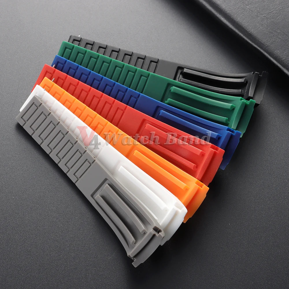 Curved End Rubber Watch Strap 20mm 21mm 22mm for Rolex for Water Ghost Waterproof Silicone Wrist Band Folding Buckle Bracelet