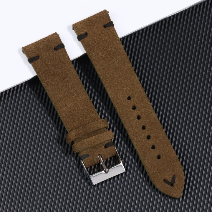 Vintage Suede Leather Watch Strap (Handmade Stitching)
