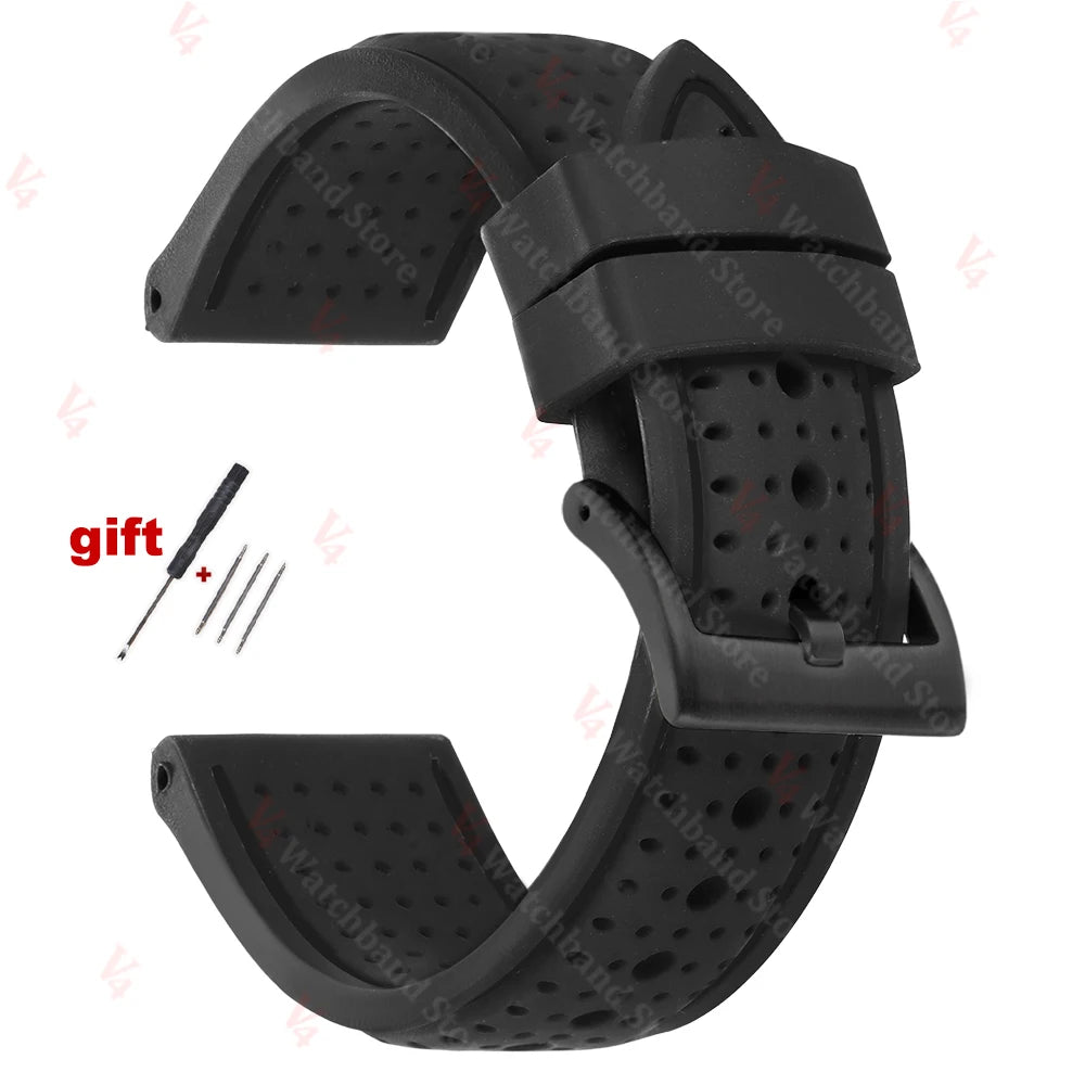 Premium Silicone Watch Band Waterproof Soft Rubber Strap 20mm 22mm 24mm Breathable Watch Strap Replacement for Universal Watch