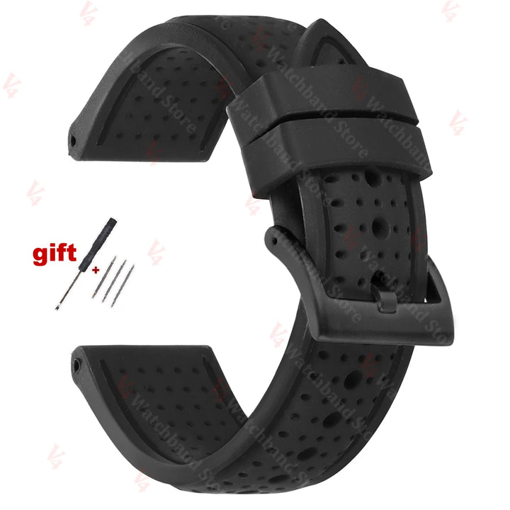 Premium Silicone Watch Band Waterproof Soft Rubber Strap 20mm 22mm 24mm Breathable Watch Strap Replacement for Universal Watch