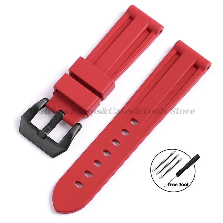 FKM Fluororubber Strap Watchband For Panerai 111 386 441 22mm 24mm Bracelet for Seiko for Tissot Men's Waterproof High Quality