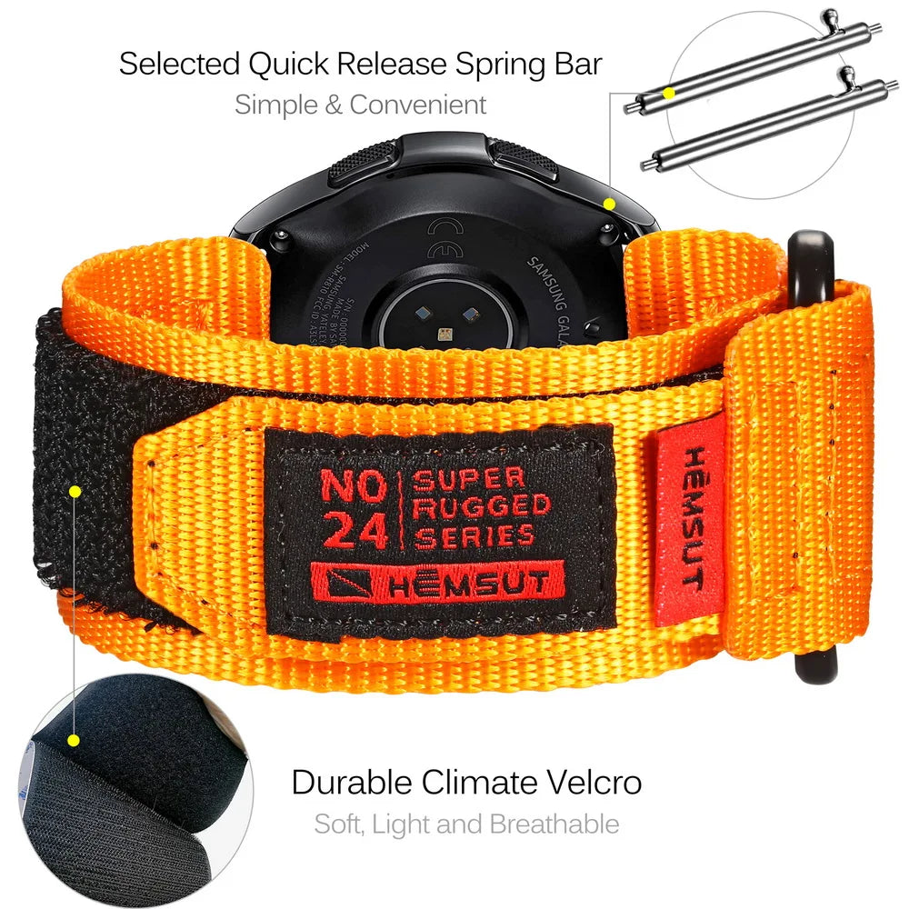 HEMSUT Nylon Military Watch Strap – 20/22mm Quick-Release for Samsung