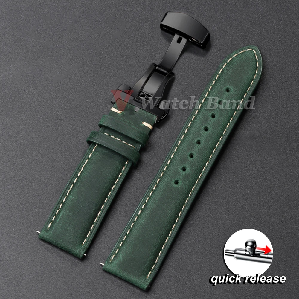 Genuine Calfskin Leather Watchband for Omega Business Watch Band for Seiko 22mm 20mm 18mm Butterfly Buckle Stitching Brown Strap