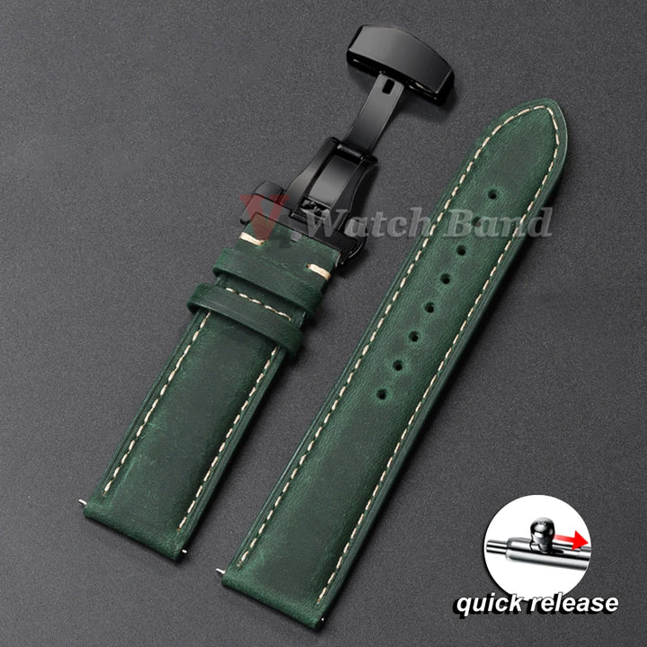 Genuine Calfskin Leather Watchband for Omega Business Watch Band for Seiko 22mm 20mm 18mm Butterfly Buckle Stitching Brown Strap