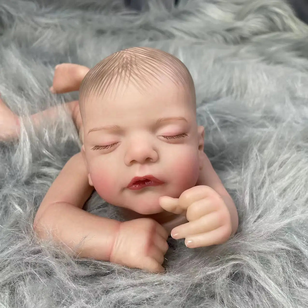 18″ Sam Painted Reborn Baby Doll Parts – Sleeping Doll with Visible Veins & Cloth Body