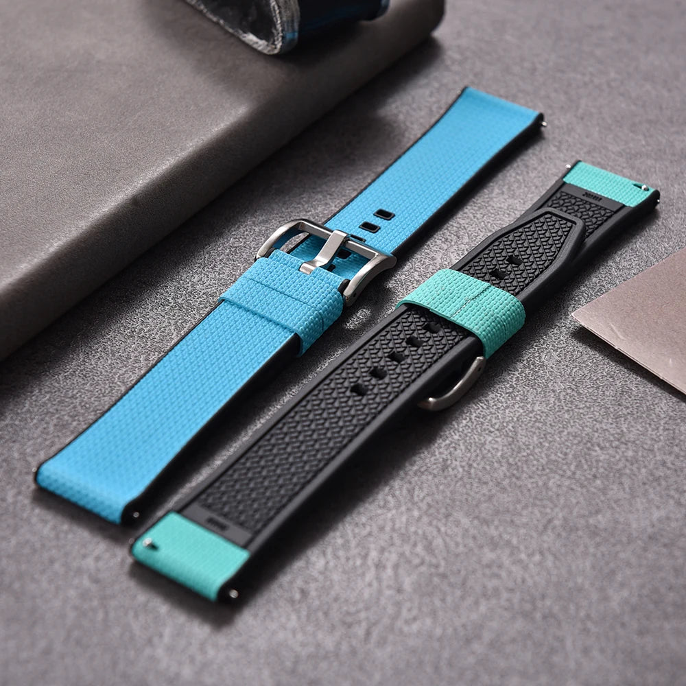 Premium Grade 18-19-20-21-22-24mm FKM Texture Watch Band Quick Release FKM Rubber And FKM Hybrid Watch Strap For Diving Watches