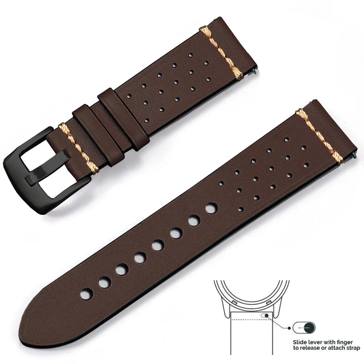 Genuine Leather Quick Release Watch Band 20–22mm for Huawei & Samsung Galaxy 45/46mm