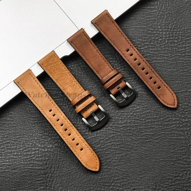 Leather Strap for Samsung Galaxy & Huawei Watches – Vintage Brown (20/22mm)