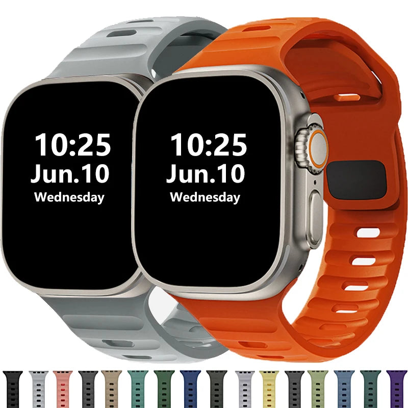 Silicone Rubber Apple Watch Band 38–49mm for iWatch Series 3–8 & Ultra