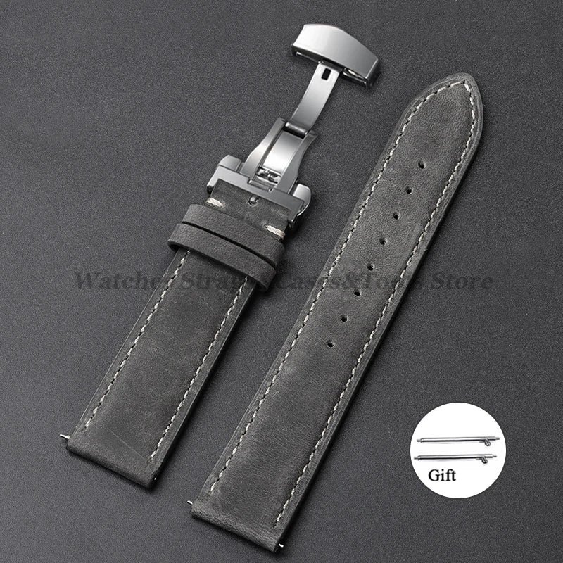 Cowhide Leather Watch Band 14–24mm (Quick Release, Butterfly Buckle) for