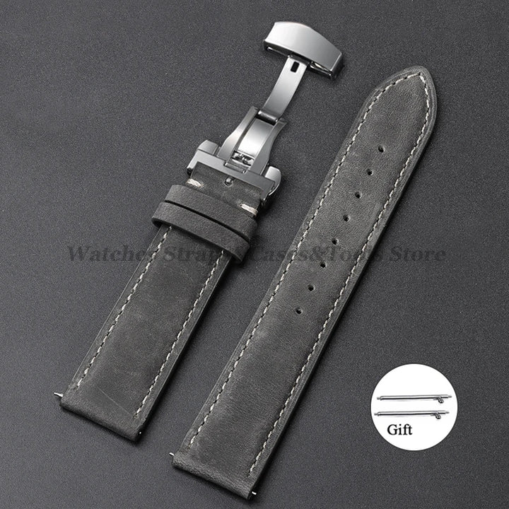 Cowhide Leather Watch Band 14–24mm (Quick Release, Butterfly Buckle) for