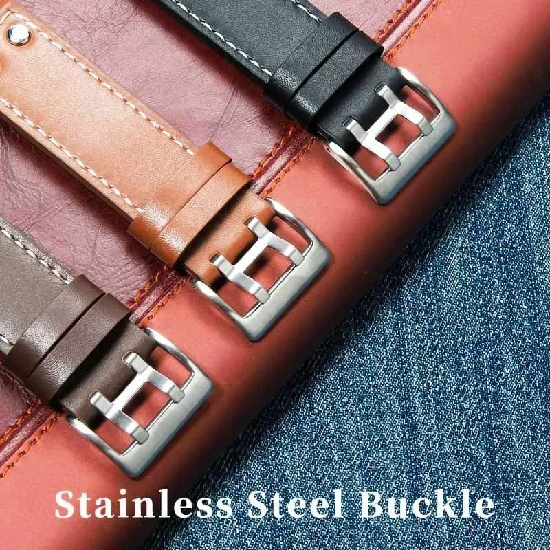 Double Row Hole Leather Watch Strap 20/22mm for Hamilton & Seiko