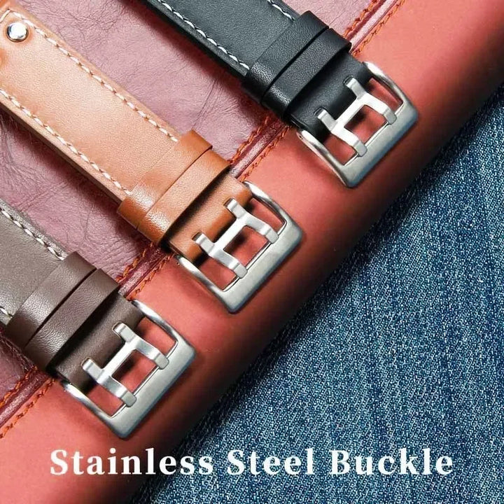Double Row Hole Leather Watch Strap 20/22mm for Hamilton & Seiko