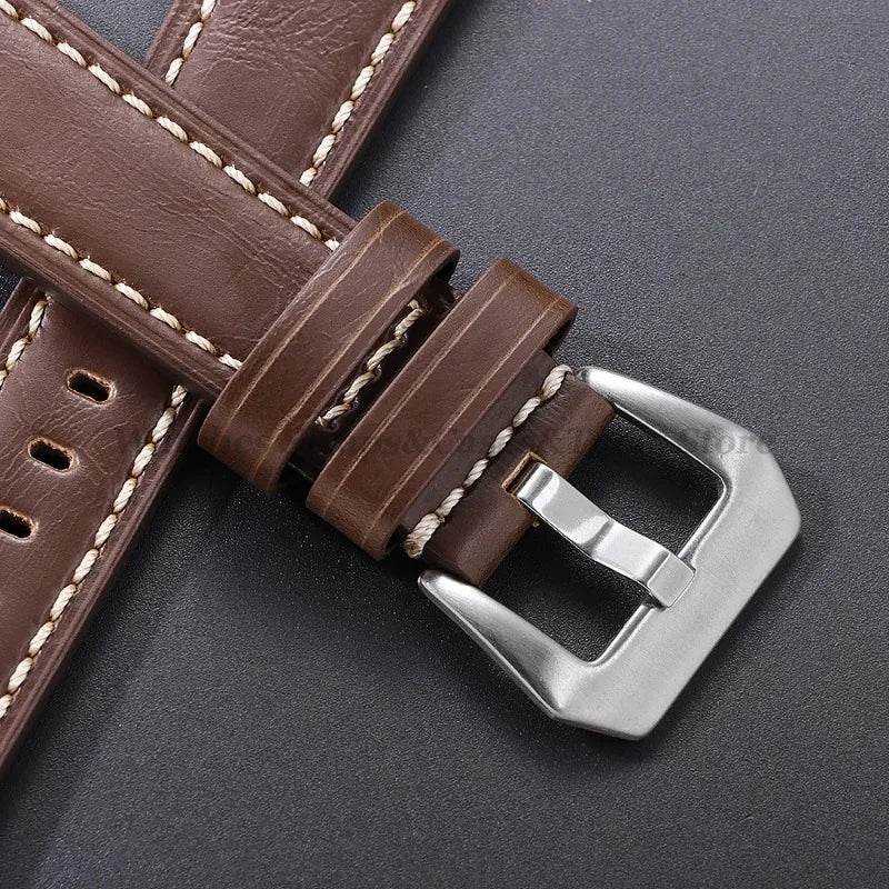 Cowhide Crazy Horse Genuine Leather Bracelets 20mm 22mm 24mm 26mm for Panerai for Omega Belt Dark Brown Men's Women Watch Strap