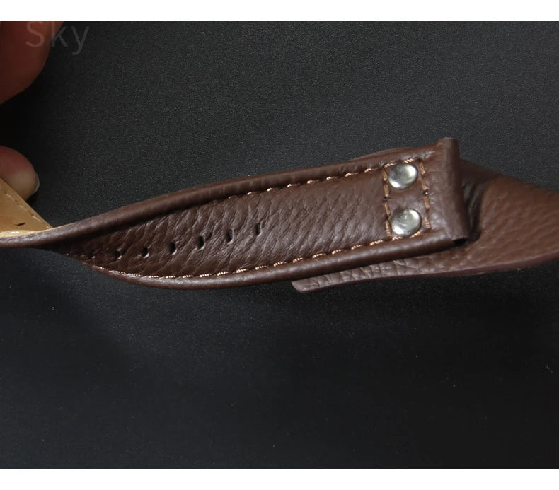 Genuine Leather Watch Strap for Fossil 22mm – Black & Brown, Rivet Style