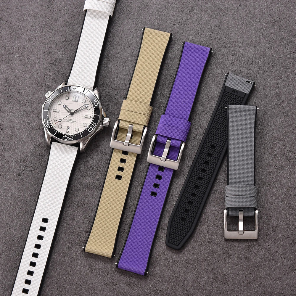 Premium Grade 18-19-20-21-22-24mm FKM Texture Watch Band Quick Release FKM Rubber And FKM Hybrid Watch Strap For Diving Watches
